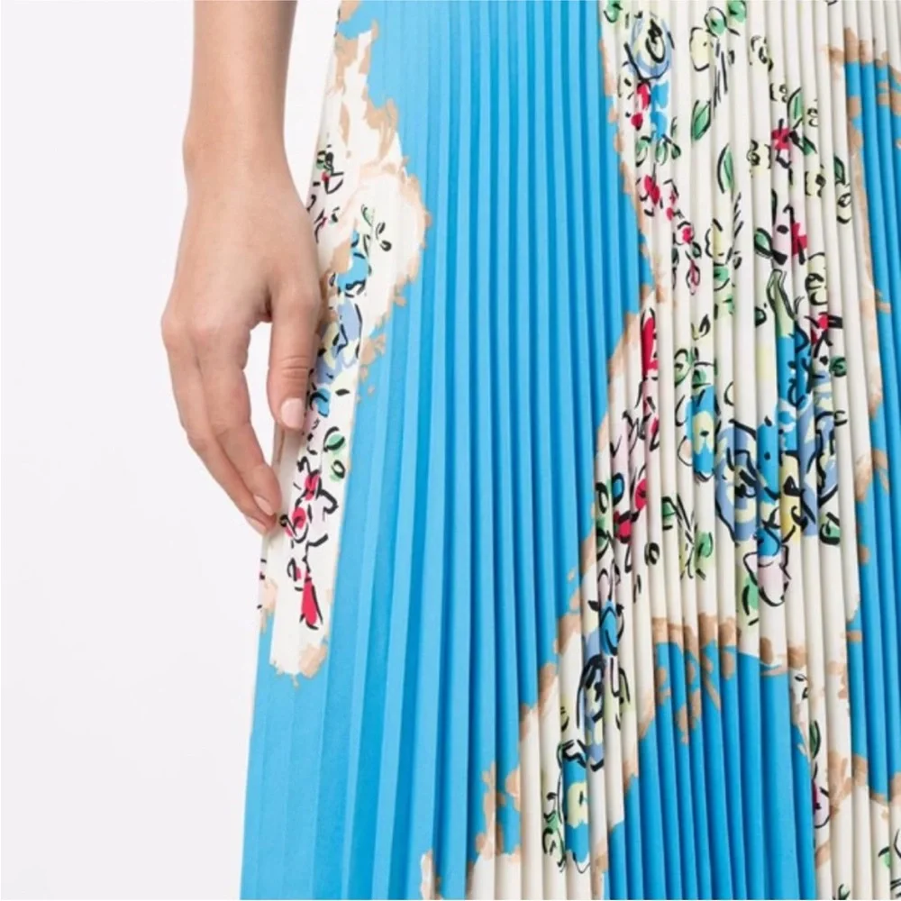 Tory Burch Sunburst Pleated Midi skirt in blue